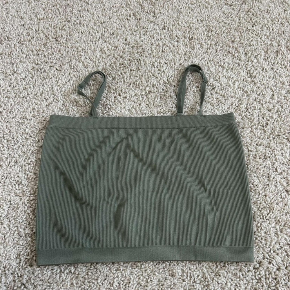 Olive Green Ribbed Crop Top